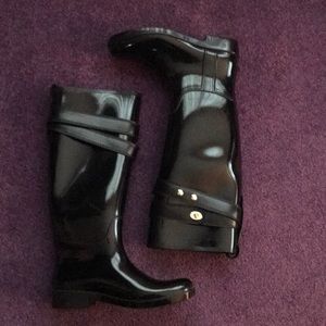 Coach shiny black rain boot rubber